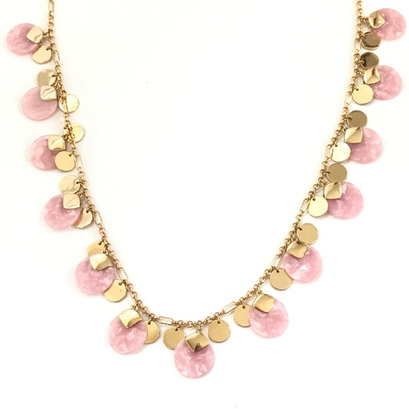 TALBOTS Statement Necklace Pink and Gold Long Length Circle Disc - Picture 12 of 12